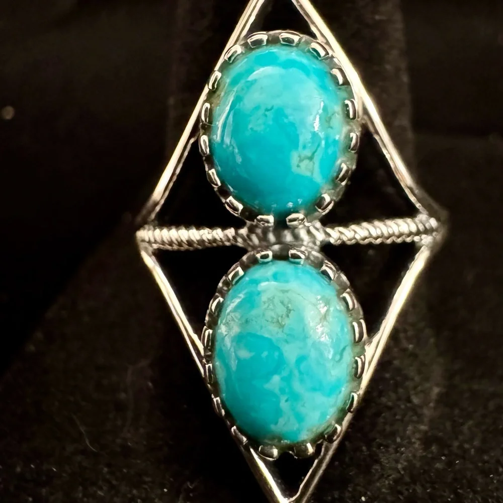 Sterling Silver Double genuine king man Turquoise Ring‎